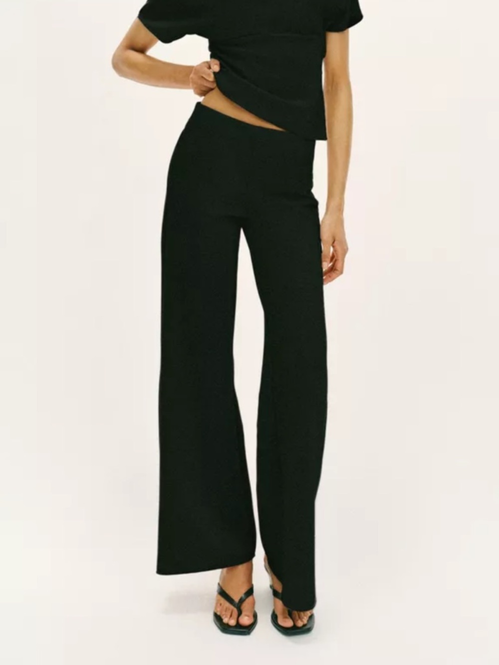 Zara Black Wide-Leg High-Rise Trousers